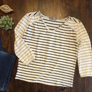 Loveappelle | Dark Navy & Cream Striped Blouse